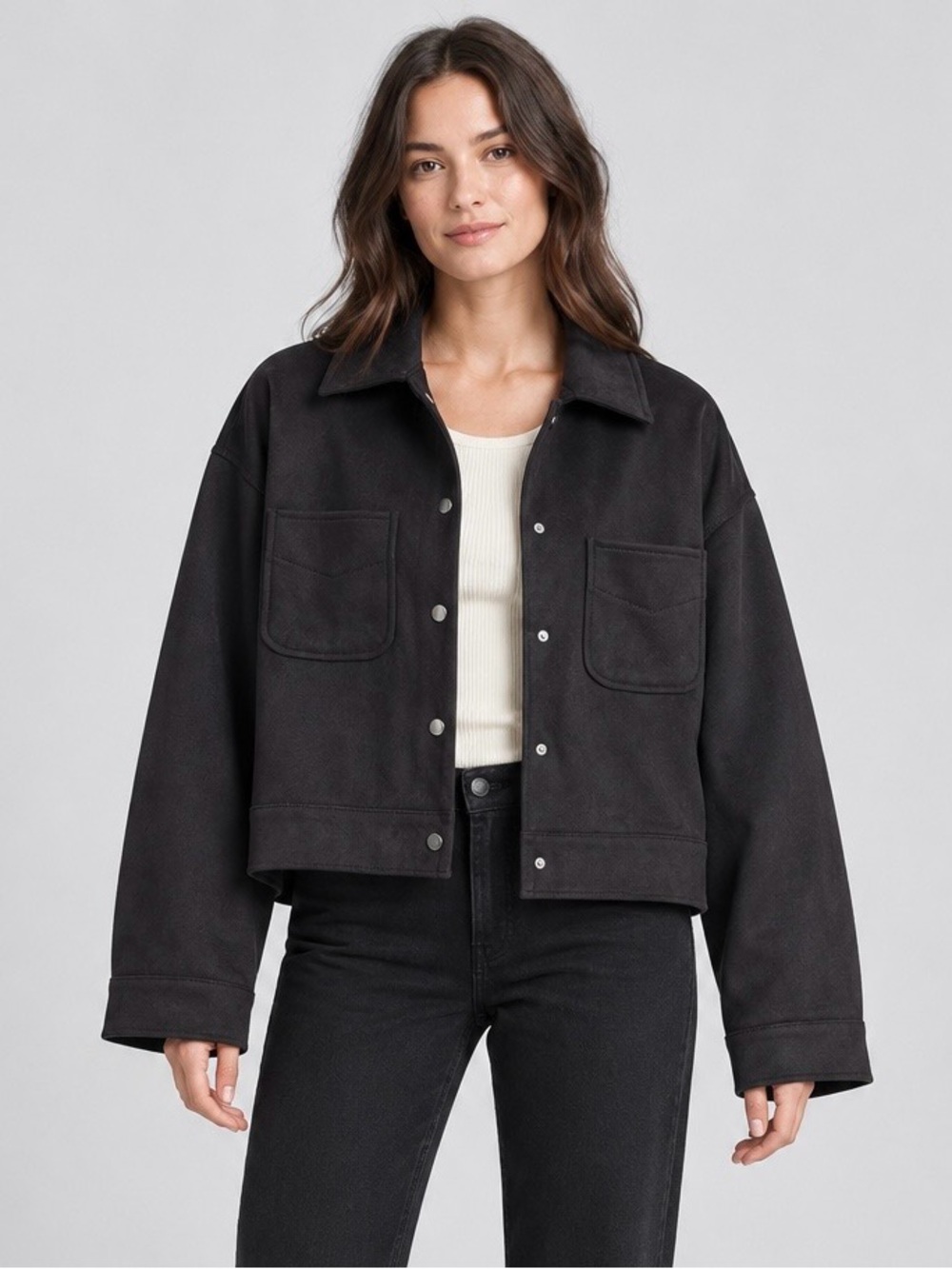 Universal Thread Black Suede Snap-Front Bomber Jacket xs oversized